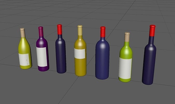 BottleB high-poly model group of different colored wine bottles 3D model