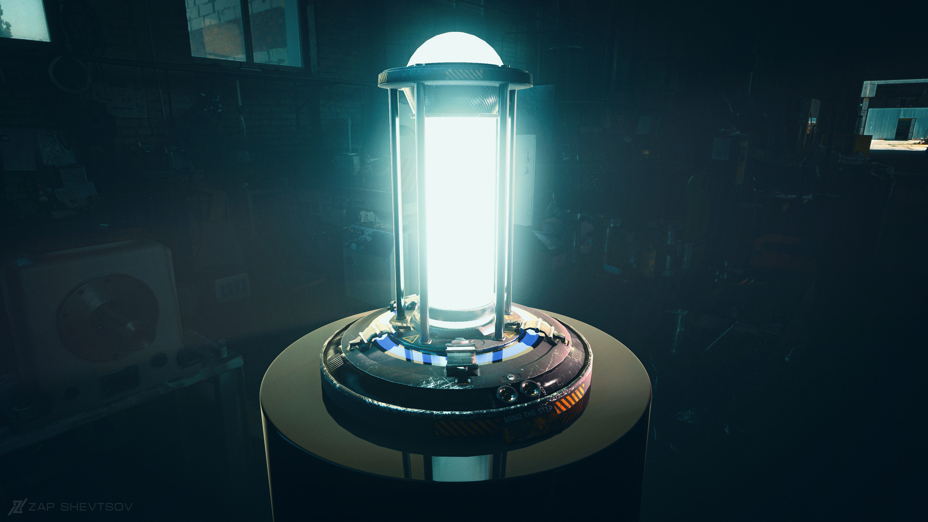 Hi-tech Cyberpunk Sci-Fi Lamp or  Generator Low-poly 3D model_0