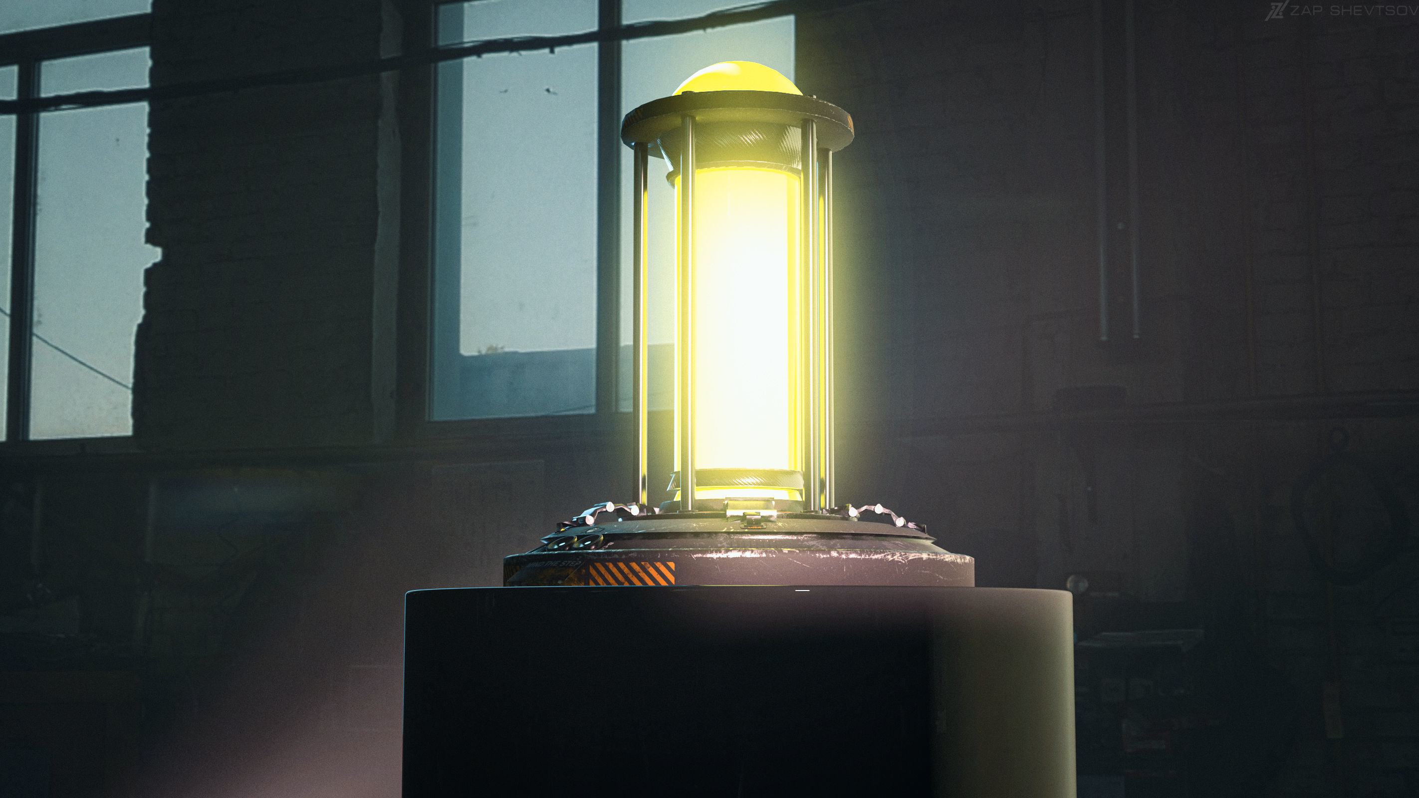 Hi-tech Cyberpunk Sci-Fi Lamp or  Generator Low-poly 3D model_3