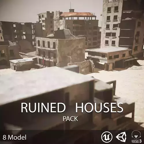 Ruined Houses Low-poly 3D model Pack Low-poly 3D model