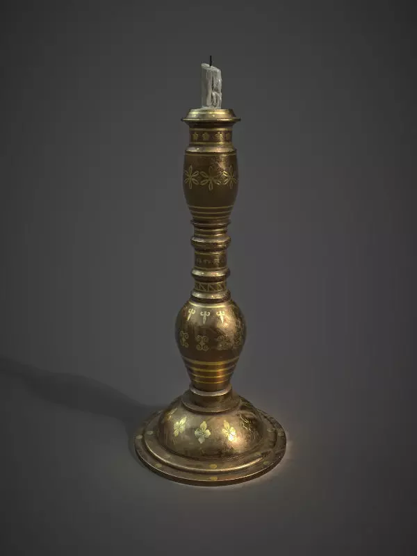Candlestick golden candle Free low-poly 3D model