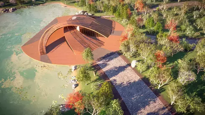 The Ramp futuristic building on field