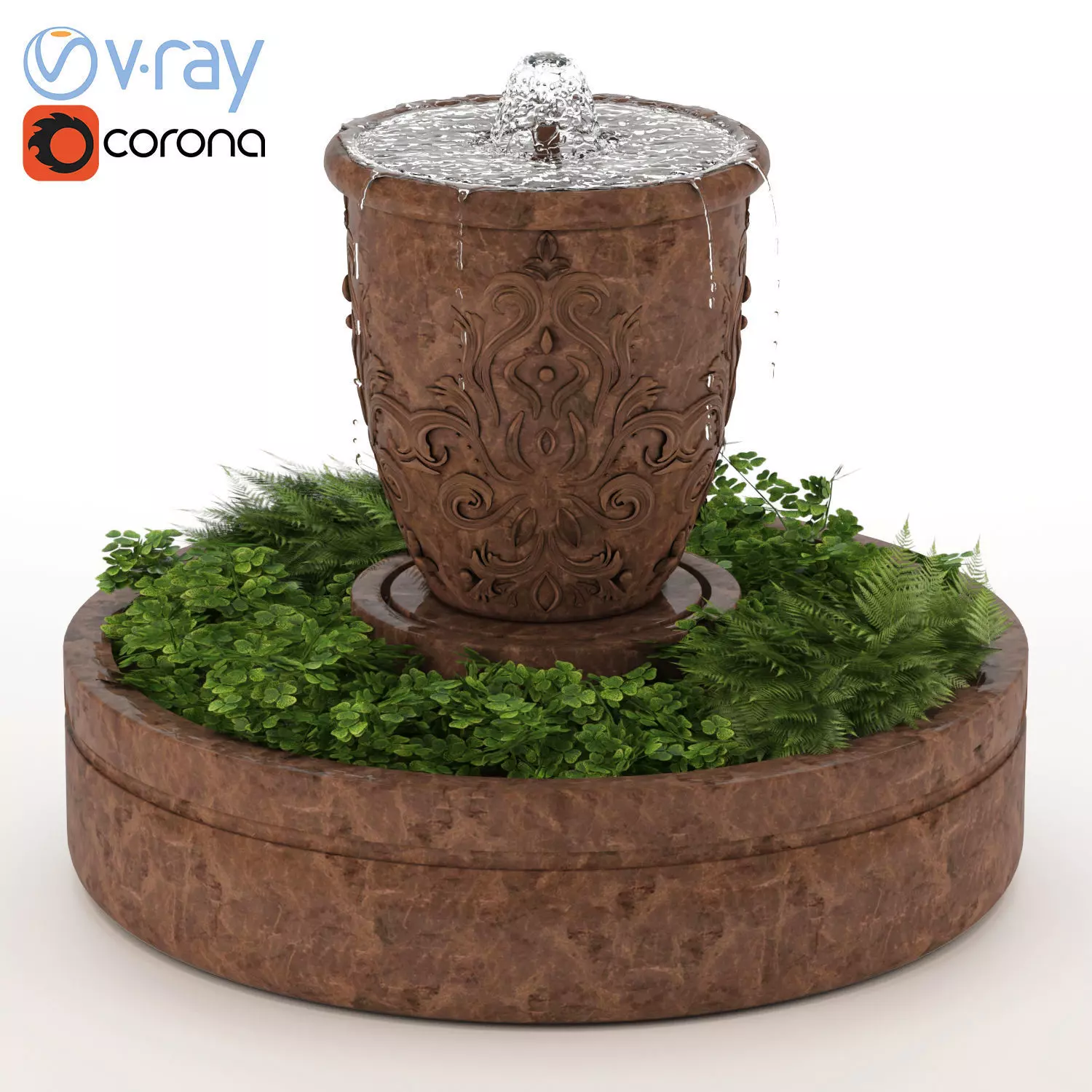 Fountain with grass and plants 3D model