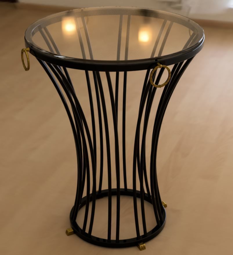 Round side table coffee table metal and glass 3D model_2