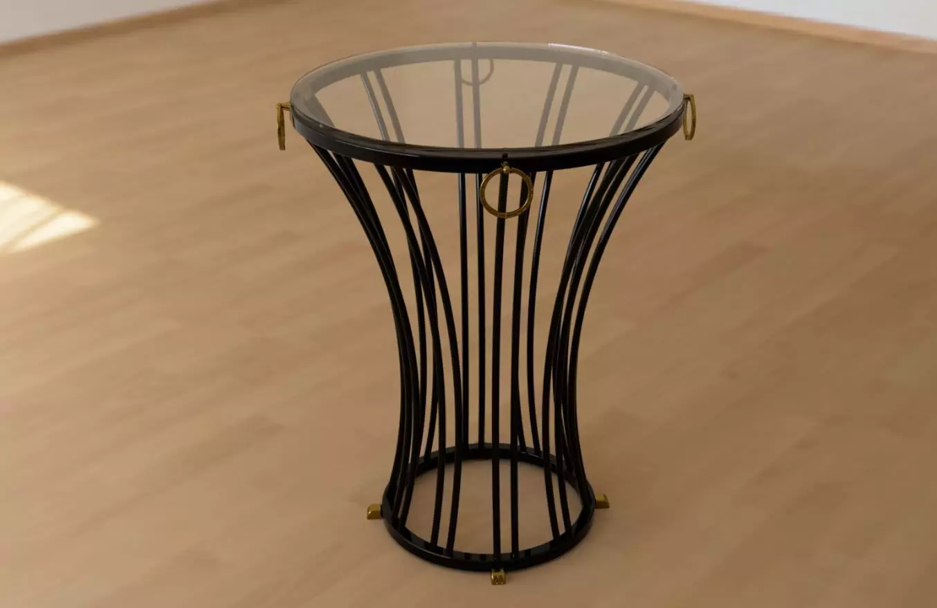 Round side table coffee table metal and glass 3D model_0