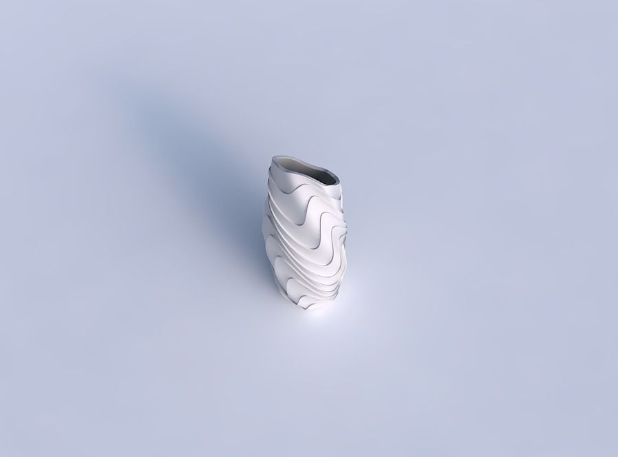 Vase twisted bent hexagon with horizontal wavy layers 3D print model_1