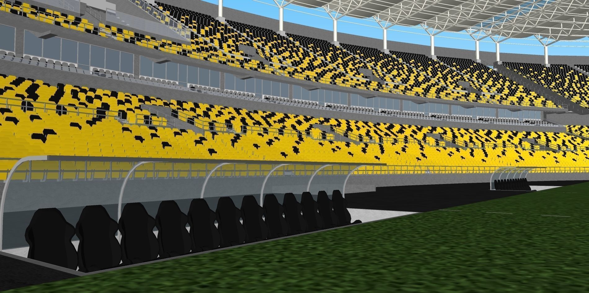 Fictionald old stadium 1 - Bowl with new roof 3D model_8