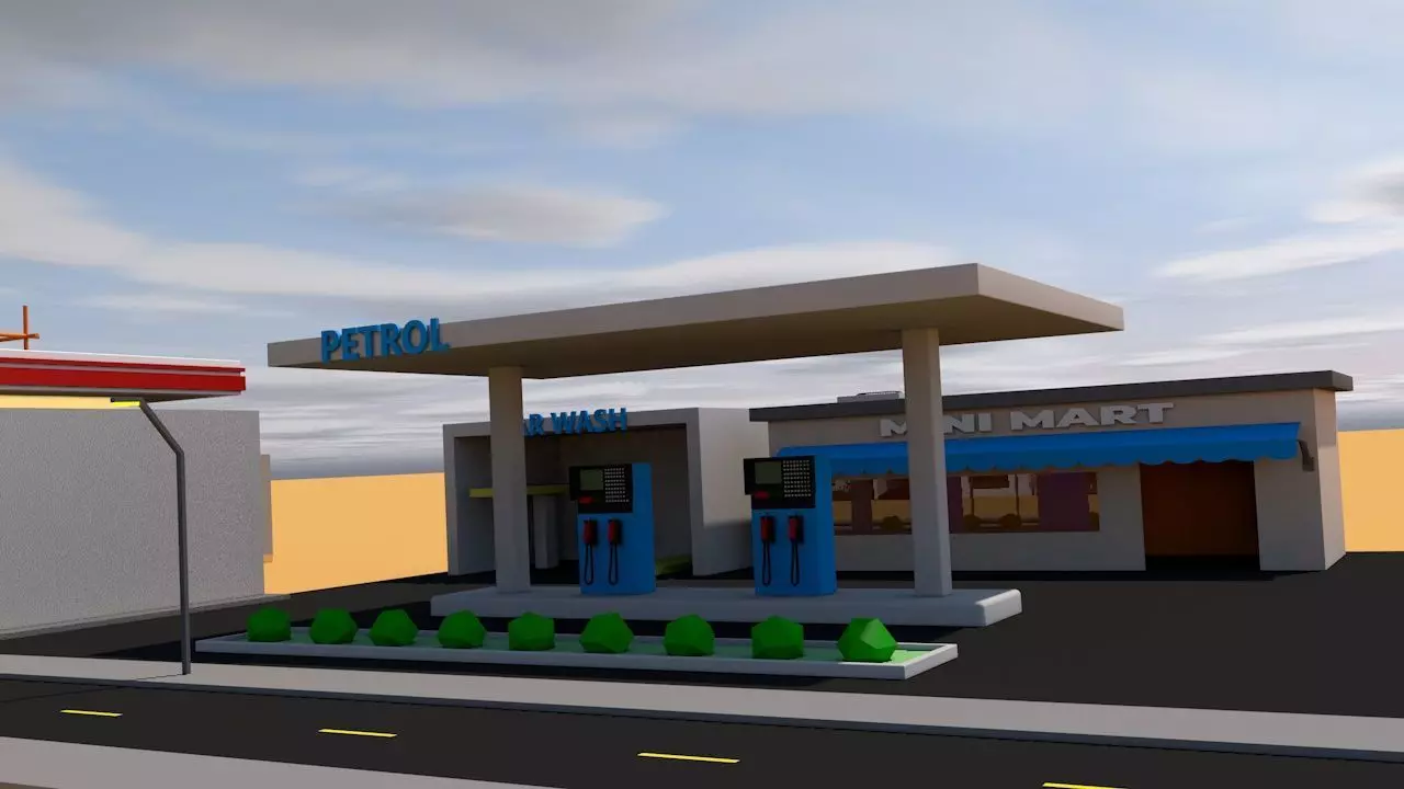 low-poly petrol gas station Low-poly 3D model