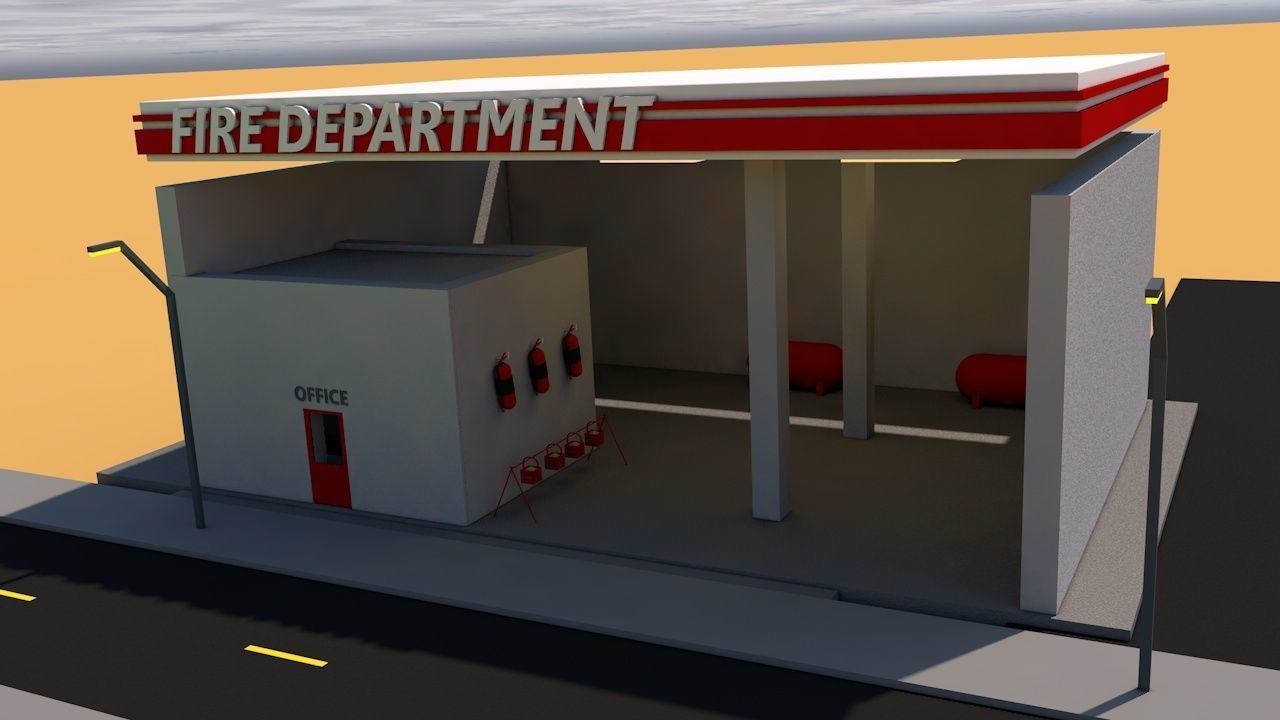 low-poly fire station model Low-poly 3D model_1