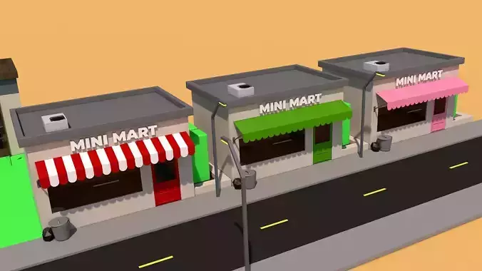 low-poly shop mini mart model Low-poly 3D model