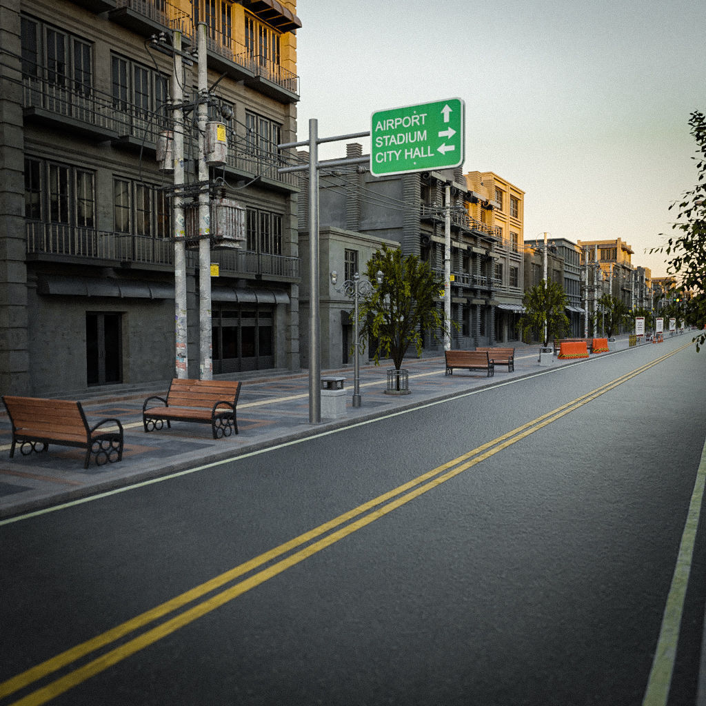 CITY STREET SCENE WITH ALL THE ASSET Low-poly 3D model_13