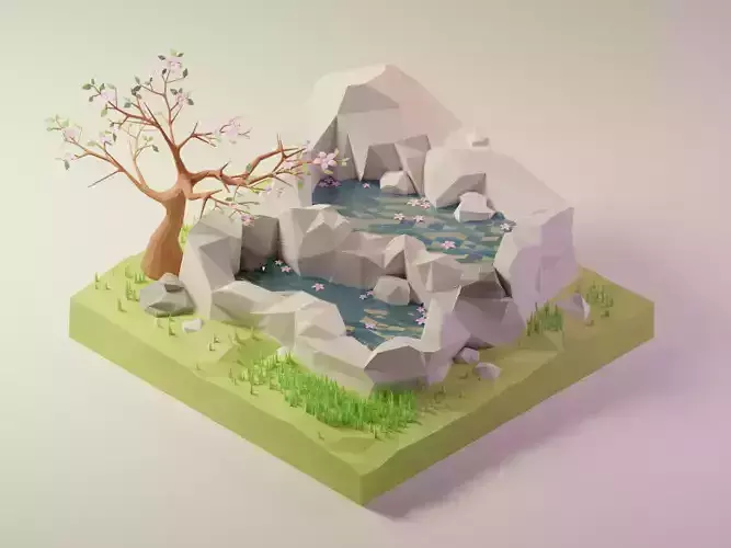 Low poly hot spring Free low-poly 3D model