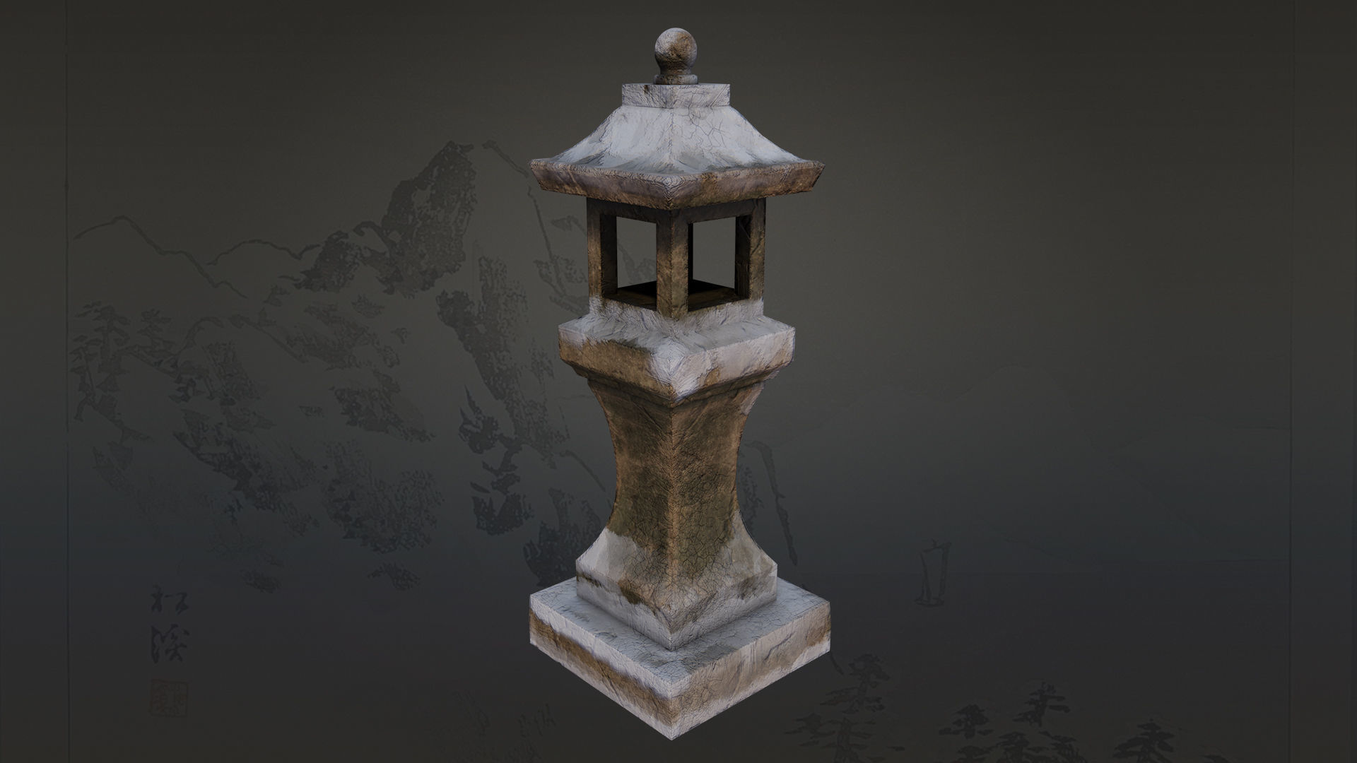 4 Japanese Shinto Stone Lanterns-Toro Lantern PBR-4 versions Low-poly 3D model_8