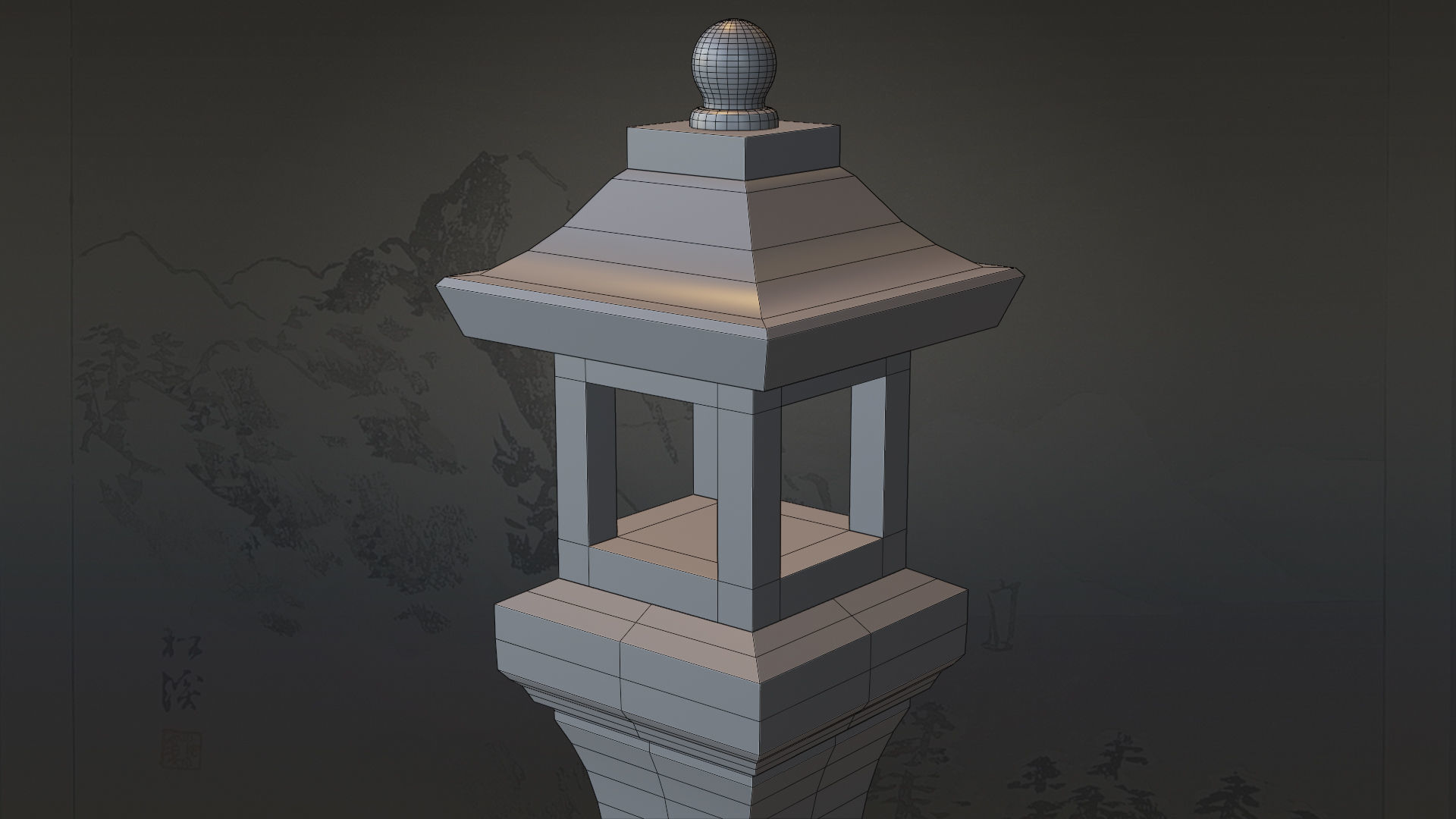 4 Japanese Shinto Stone Lanterns-Toro Lantern PBR-4 versions Low-poly 3D model_26