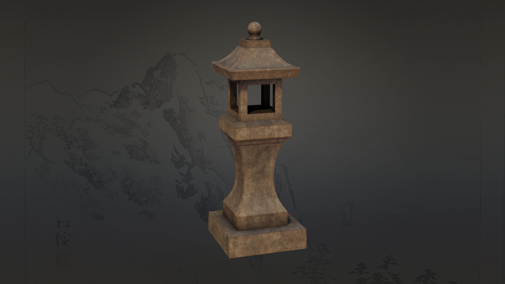4 Japanese Shinto Stone Lanterns-Toro Lantern PBR-4 versions Low-poly 3D model_15