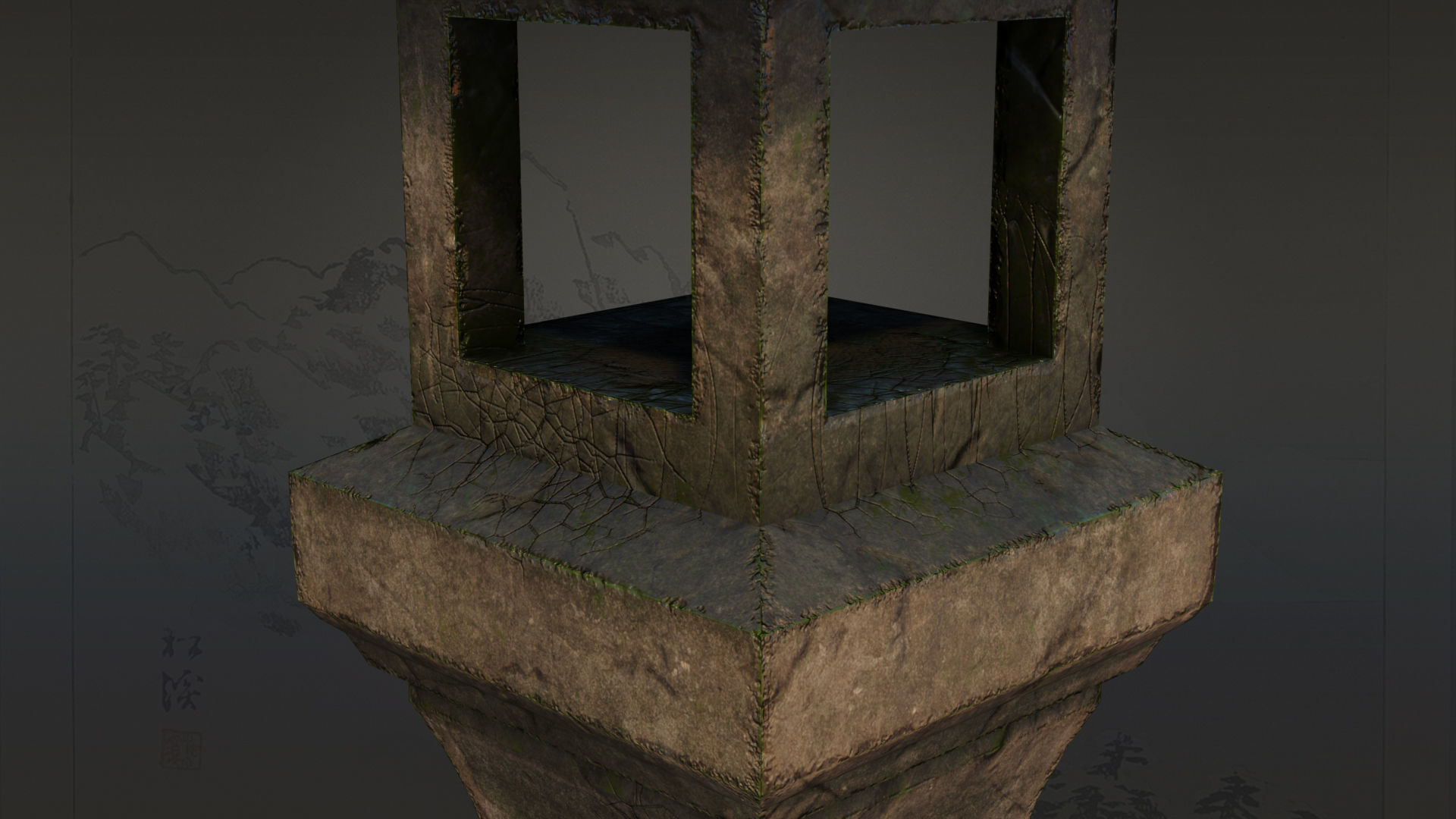 4 Japanese Shinto Stone Lanterns-Toro Lantern PBR-4 versions Low-poly 3D model_34