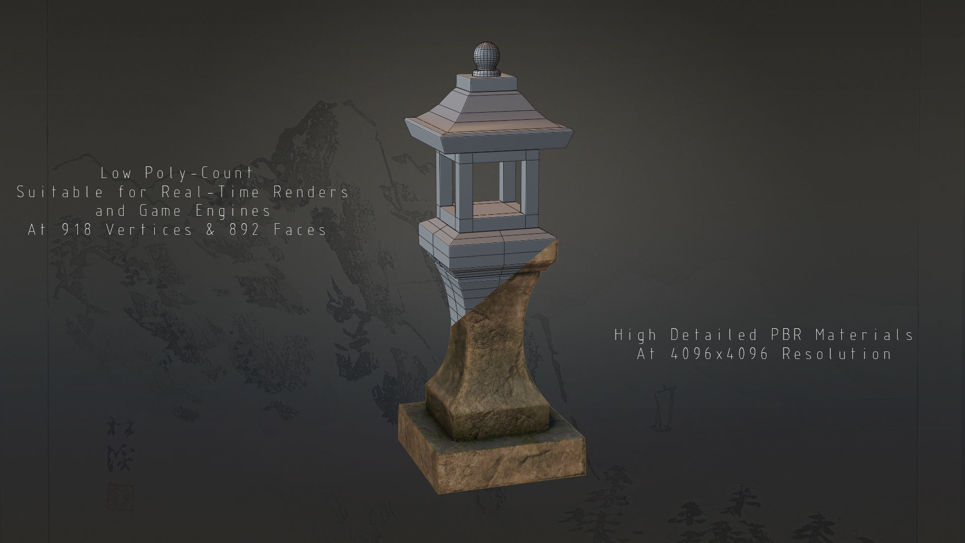 4 Japanese Shinto Stone Lanterns-Toro Lantern PBR-4 versions Low-poly 3D model_3