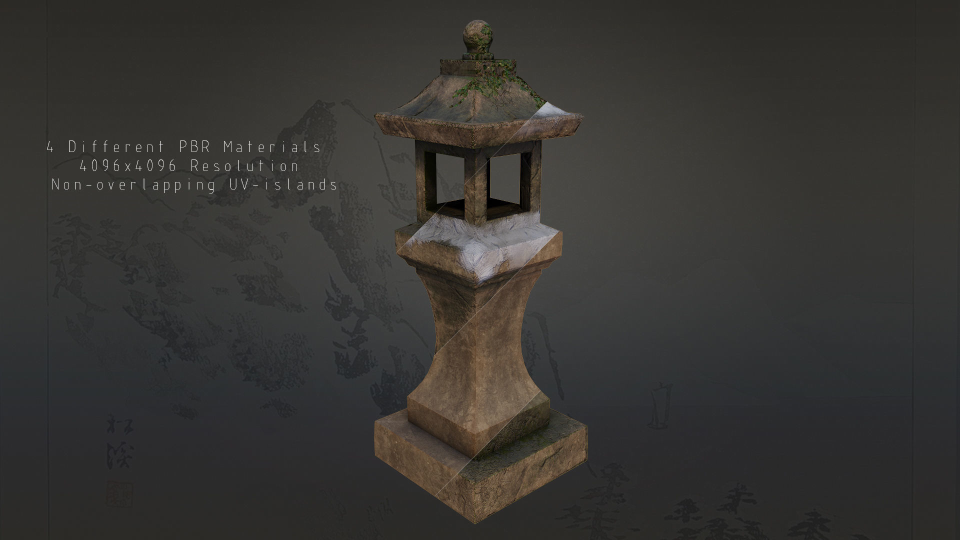 4 Japanese Shinto Stone Lanterns-Toro Lantern PBR-4 versions Low-poly 3D model_2