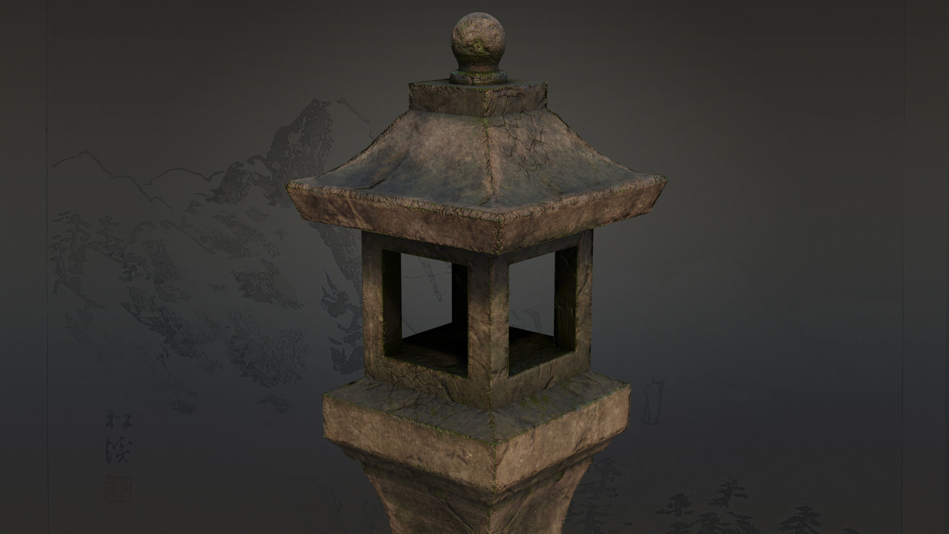 4 Japanese Shinto Stone Lanterns-Toro Lantern PBR-4 versions Low-poly 3D model_23