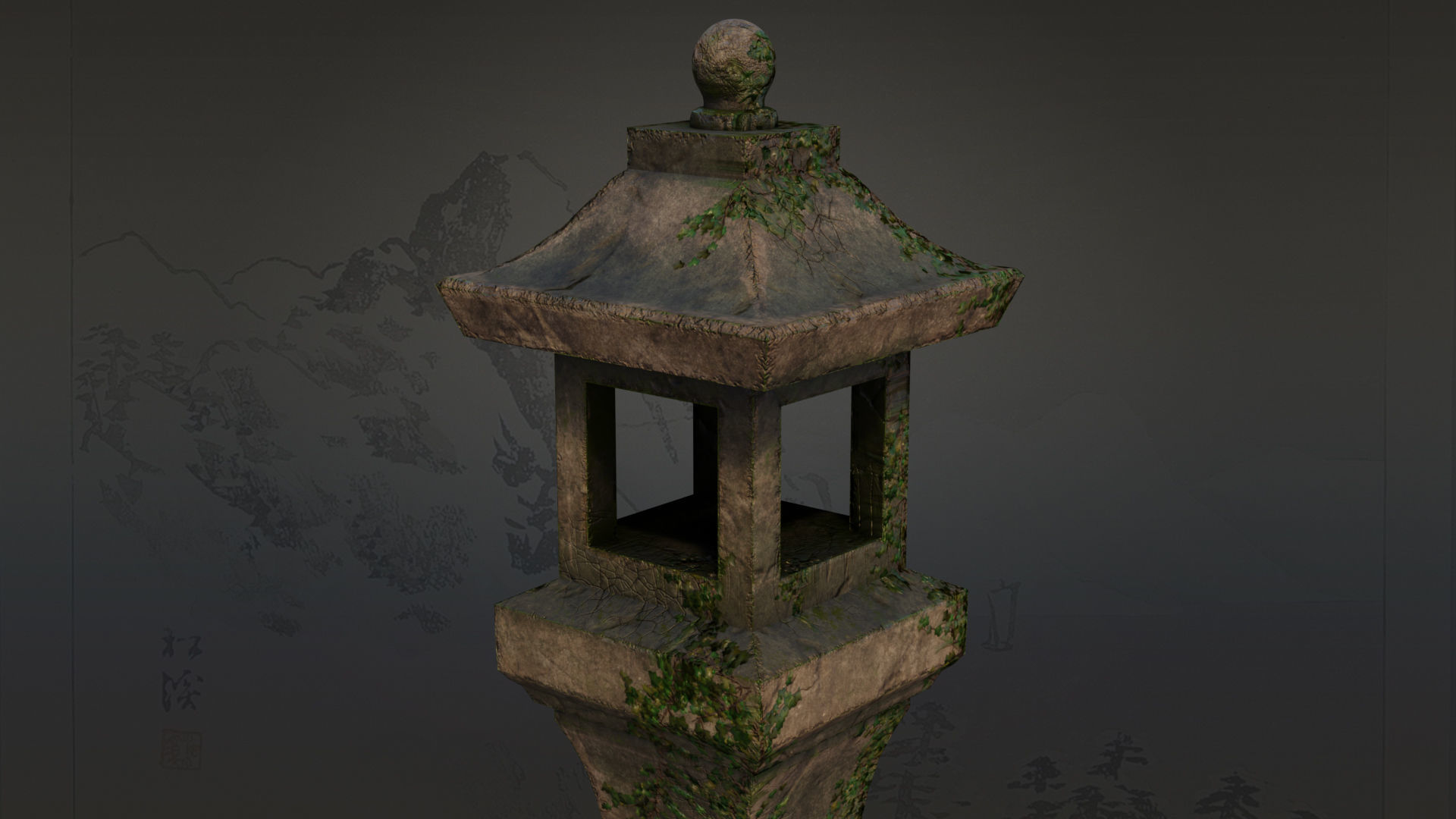 4 Japanese Shinto Stone Lanterns-Toro Lantern PBR-4 versions Low-poly 3D model_21