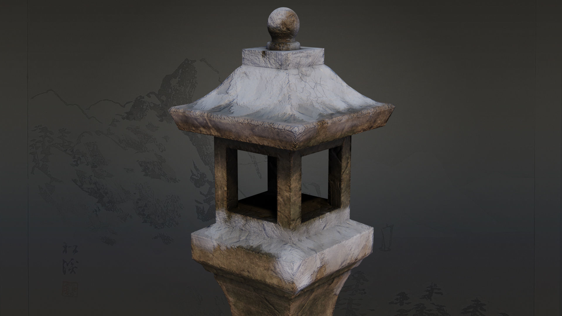 4 Japanese Shinto Stone Lanterns-Toro Lantern PBR-4 versions Low-poly 3D model_24