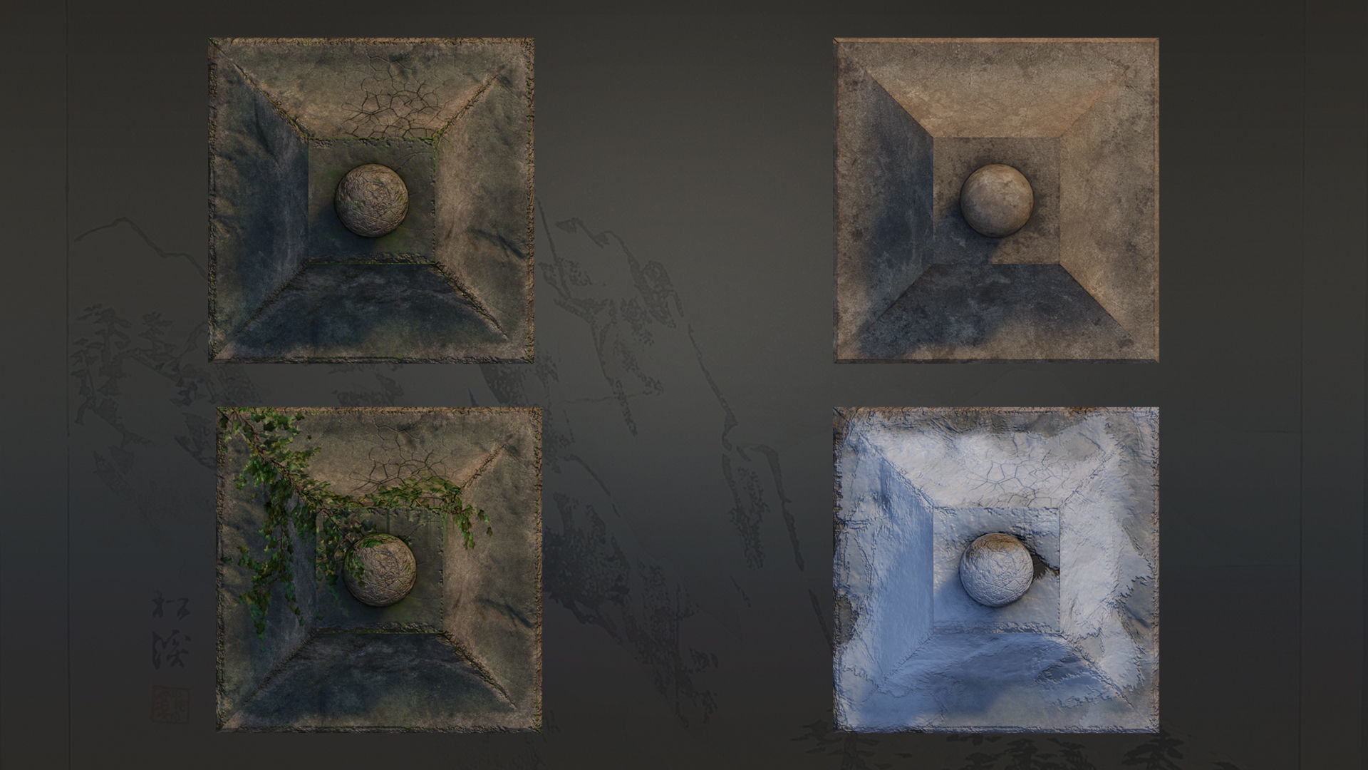 4 Japanese Shinto Stone Lanterns-Toro Lantern PBR-4 versions Low-poly 3D model_1