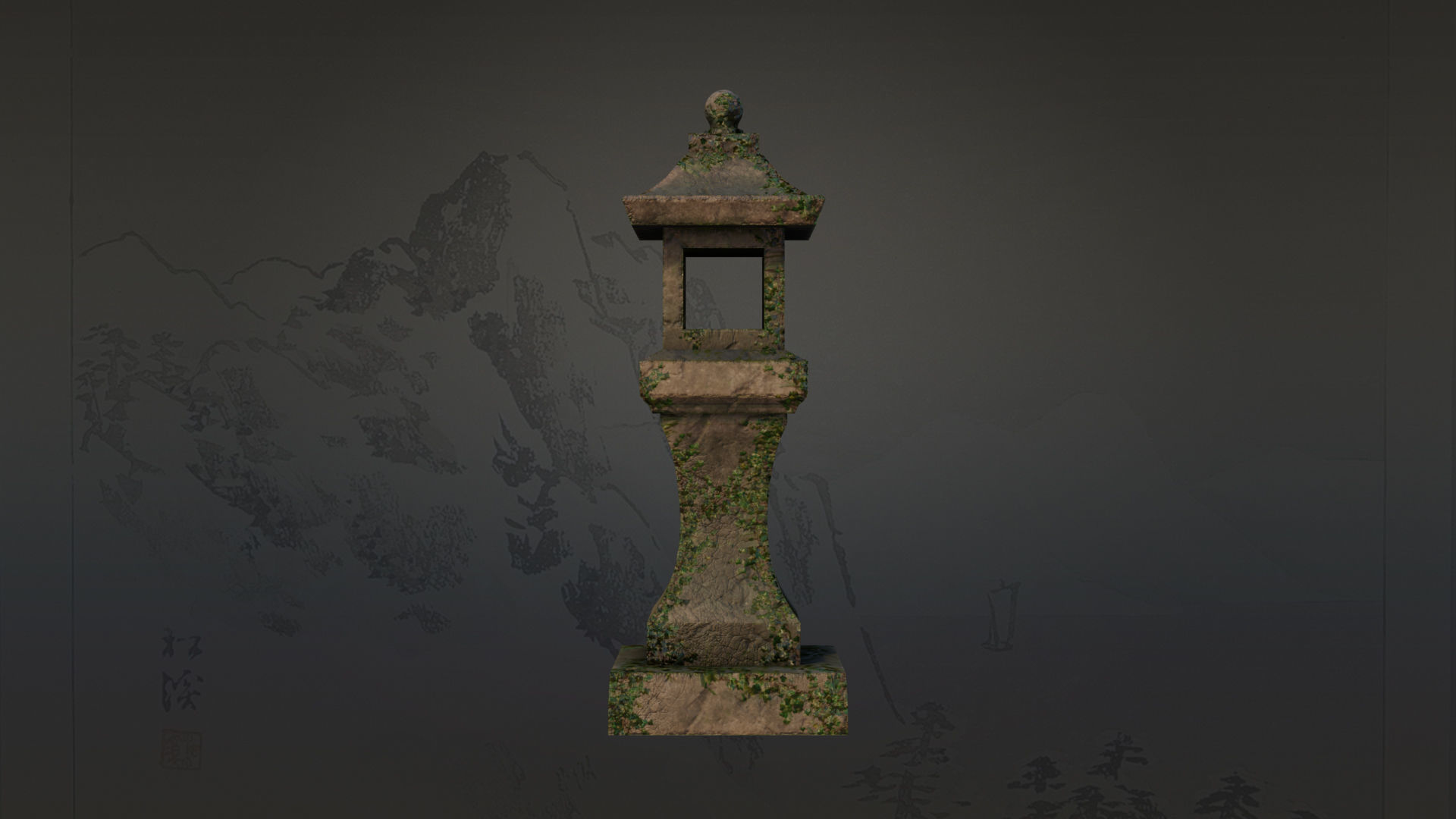 4 Japanese Shinto Stone Lanterns-Toro Lantern PBR-4 versions Low-poly 3D model_11