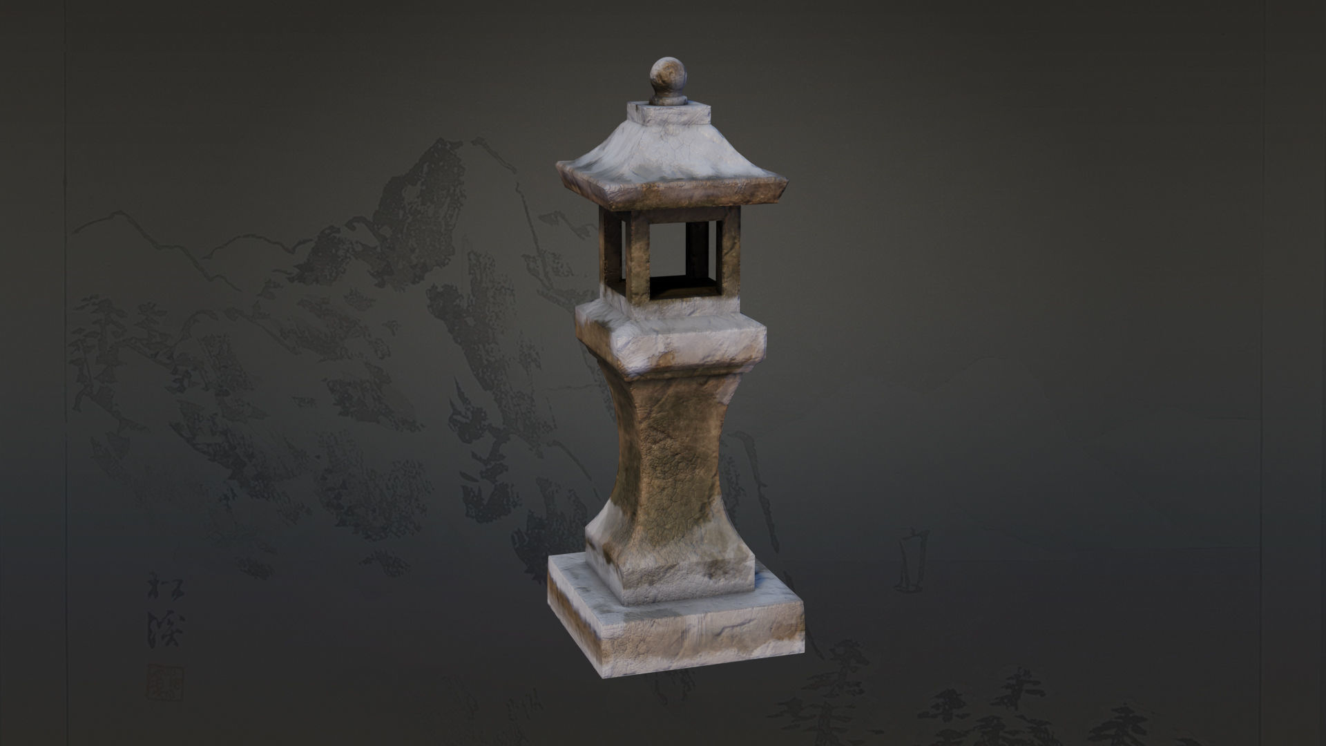 4 Japanese Shinto Stone Lanterns-Toro Lantern PBR-4 versions Low-poly 3D model_18