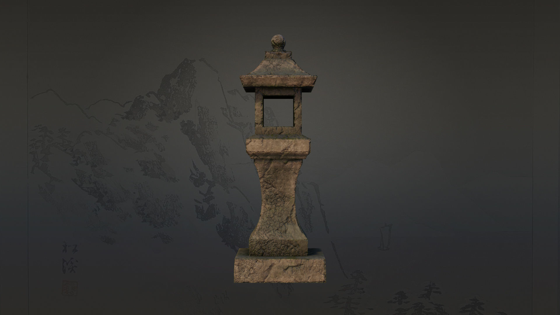4 Japanese Shinto Stone Lanterns-Toro Lantern PBR-4 versions Low-poly 3D model_10