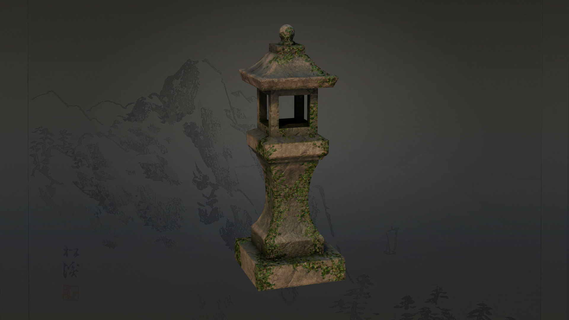 4 Japanese Shinto Stone Lanterns-Toro Lantern PBR-4 versions Low-poly 3D model_16