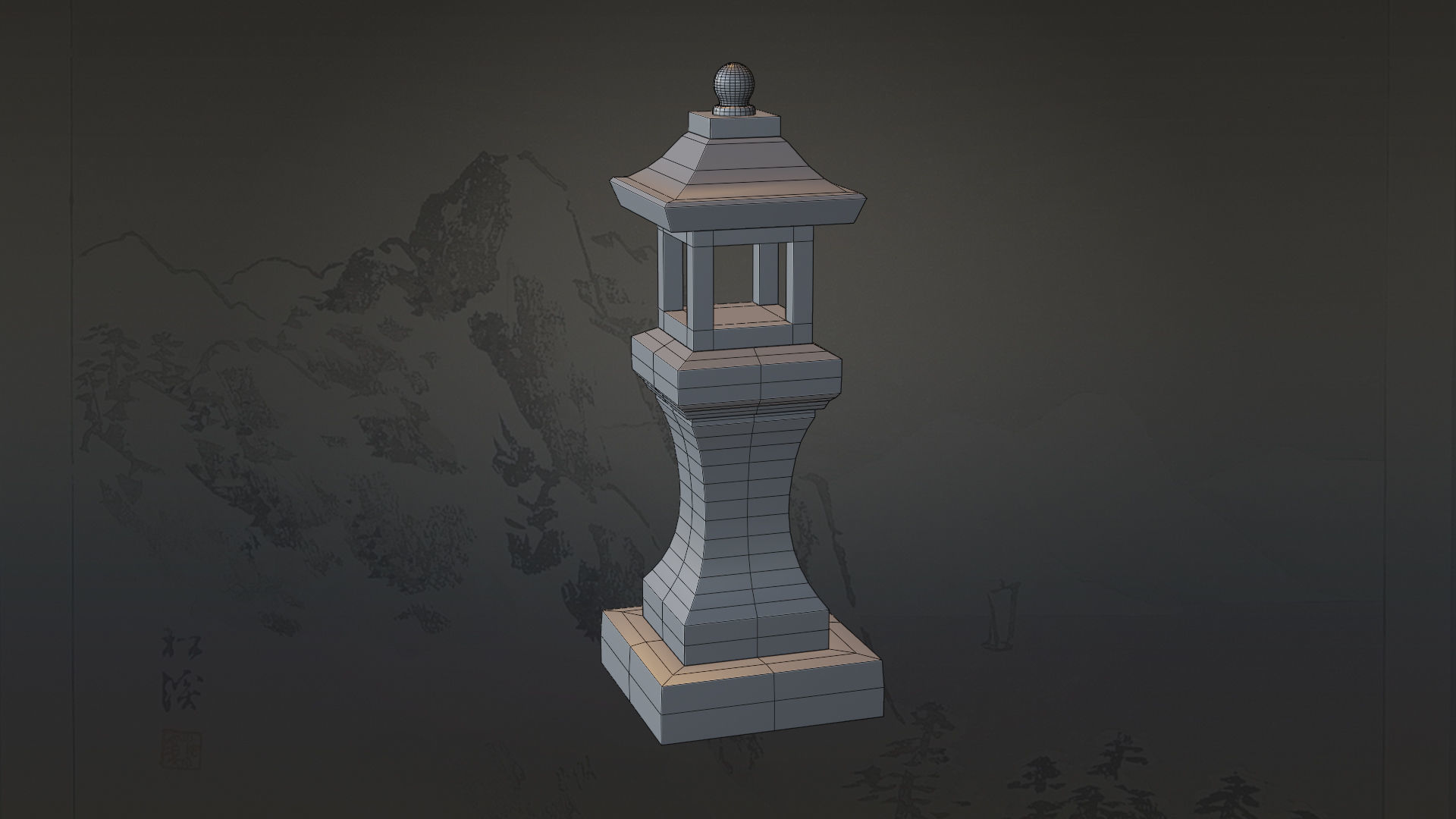 4 Japanese Shinto Stone Lanterns-Toro Lantern PBR-4 versions Low-poly 3D model_20