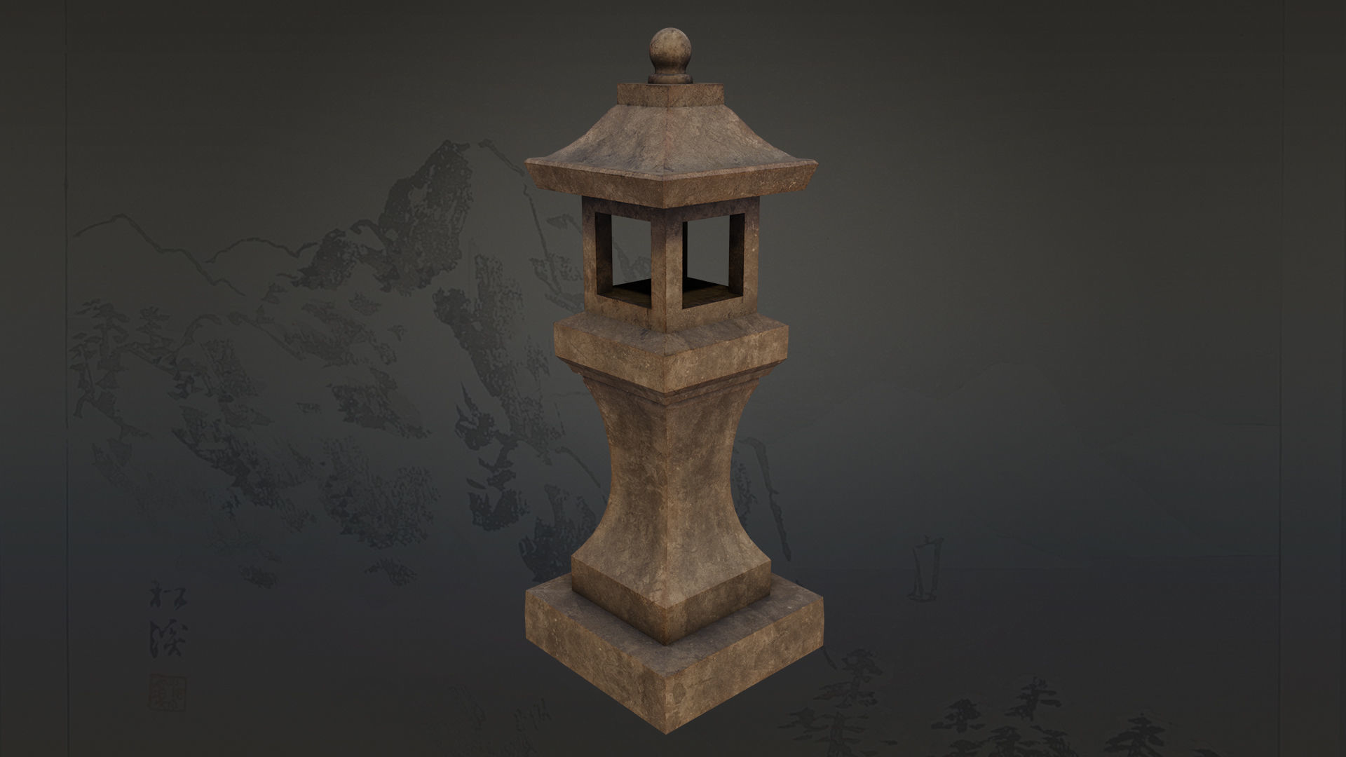 4 Japanese Shinto Stone Lanterns-Toro Lantern PBR-4 versions Low-poly 3D model_5