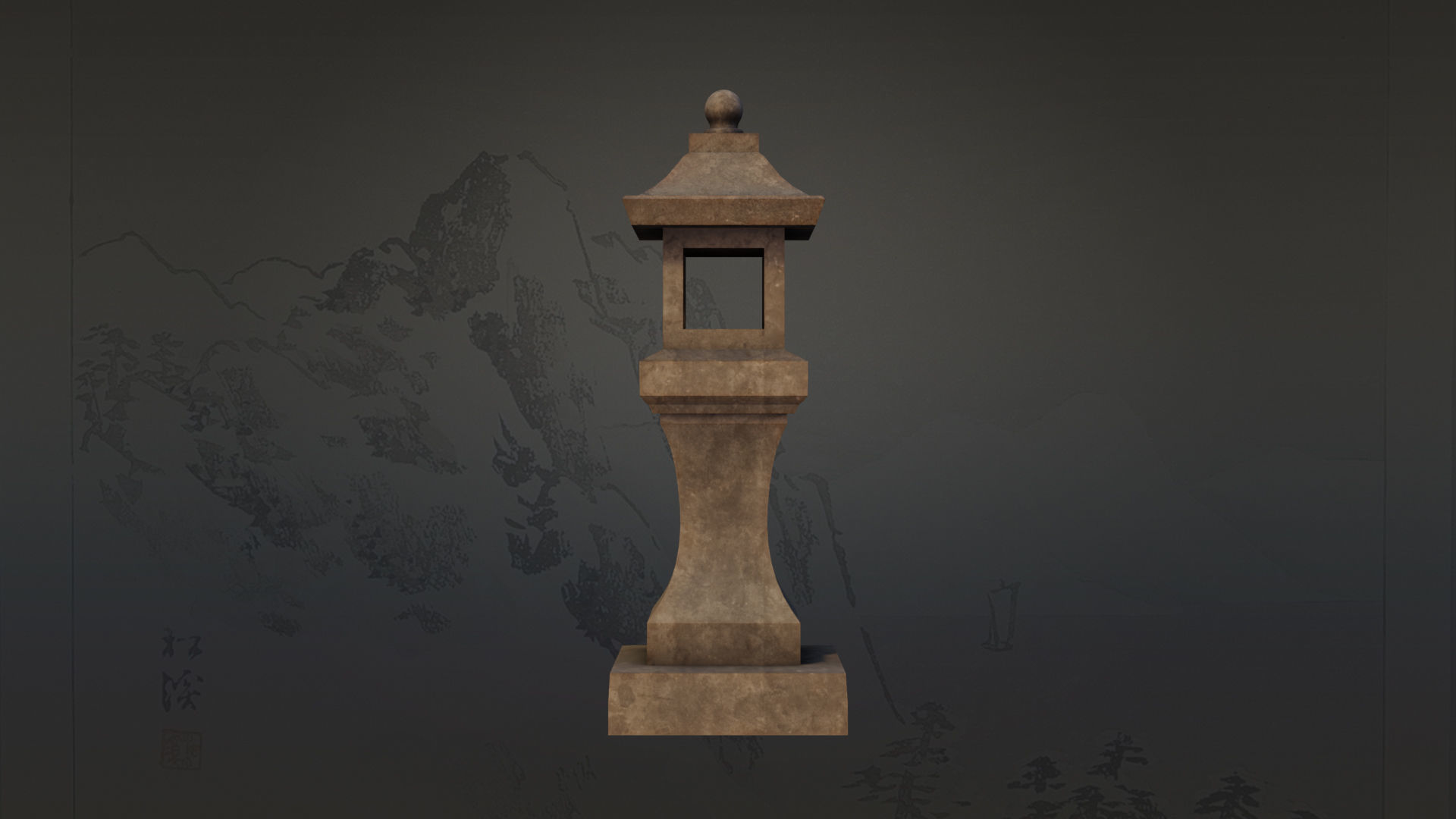 4 Japanese Shinto Stone Lanterns-Toro Lantern PBR-4 versions Low-poly 3D model_9