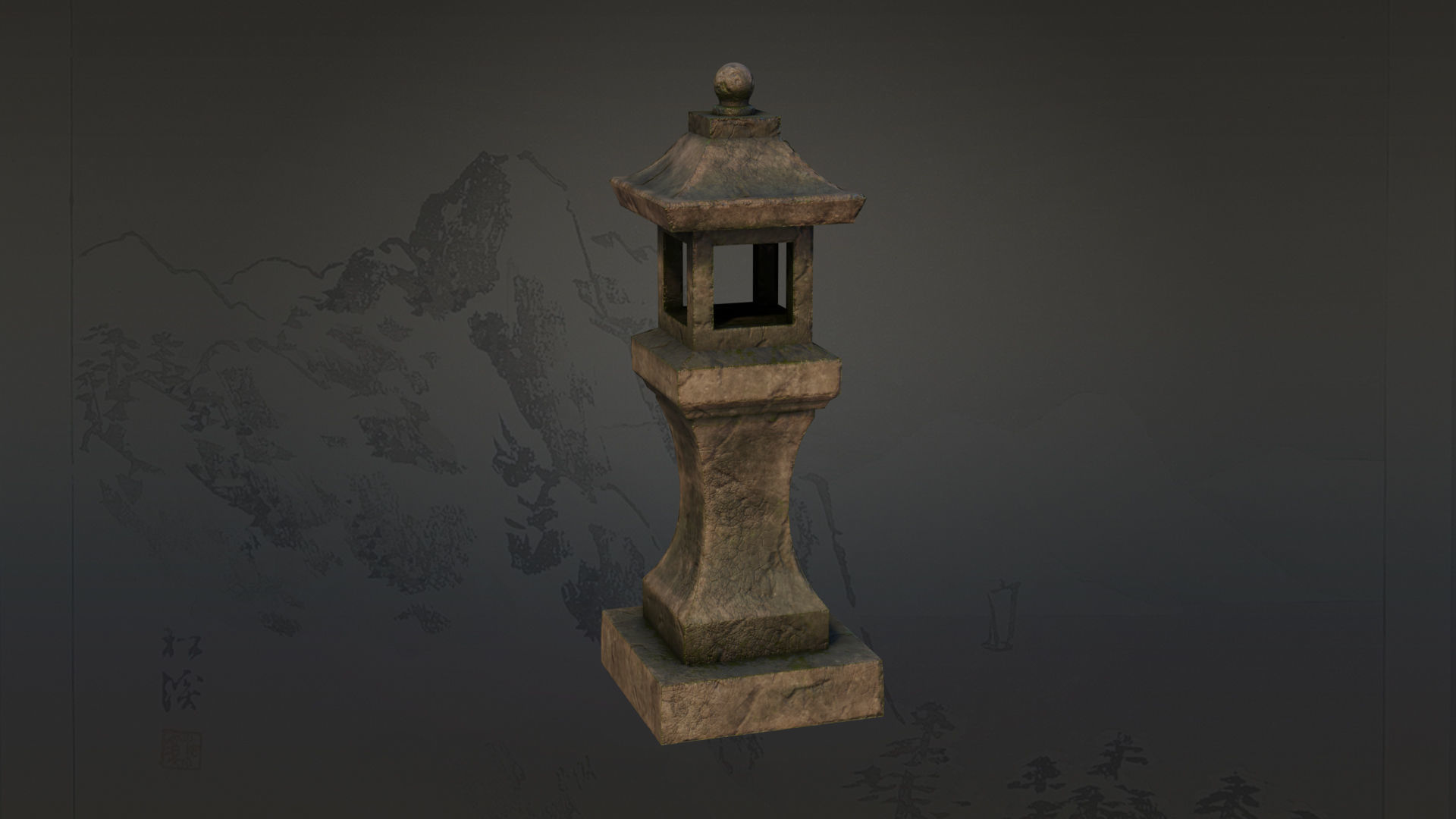 4 Japanese Shinto Stone Lanterns-Toro Lantern PBR-4 versions Low-poly 3D model_17