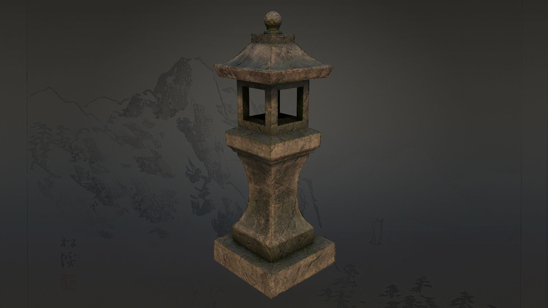 4 Japanese Shinto Stone Lanterns-Toro Lantern PBR-4 versions Low-poly 3D model_7