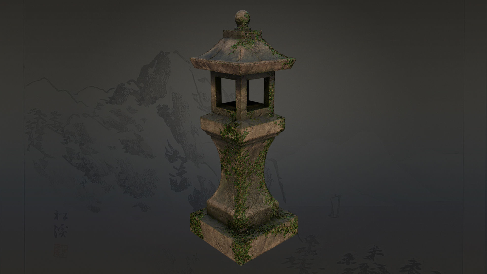 4 Japanese Shinto Stone Lanterns-Toro Lantern PBR-4 versions Low-poly 3D model_6
