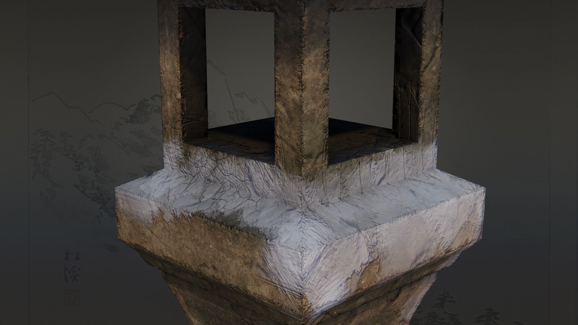 4 Japanese Shinto Stone Lanterns-Toro Lantern PBR-4 versions Low-poly 3D model_36