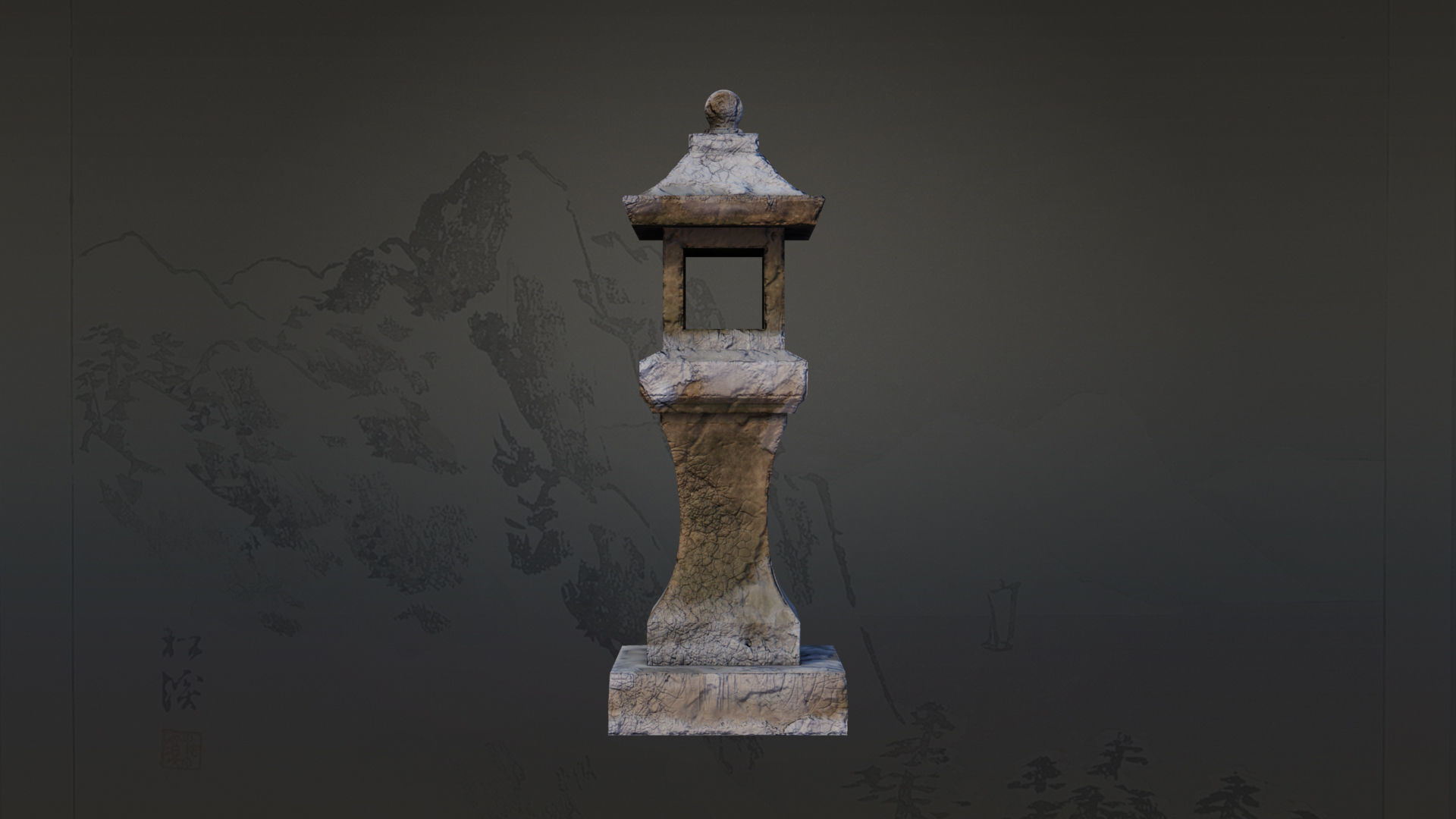 4 Japanese Shinto Stone Lanterns-Toro Lantern PBR-4 versions Low-poly 3D model_12