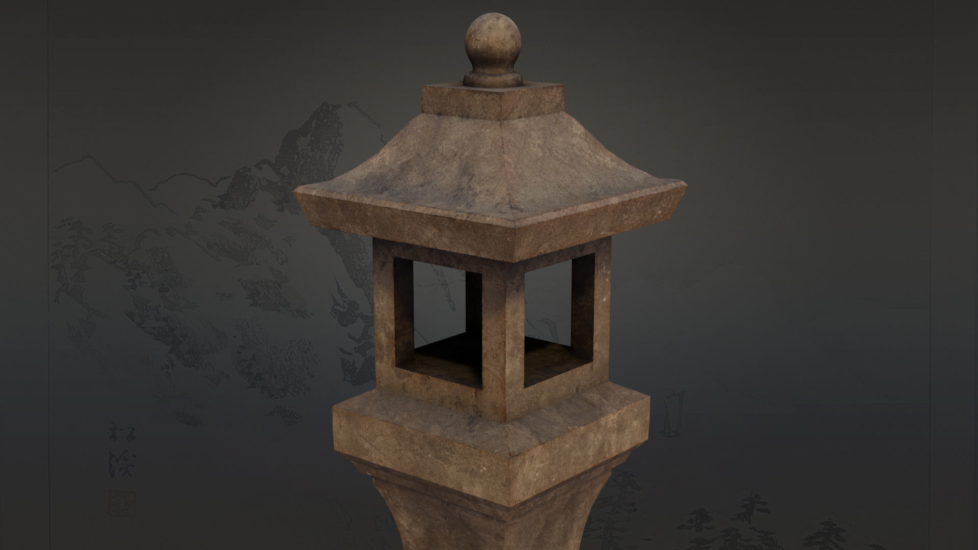 4 Japanese Shinto Stone Lanterns-Toro Lantern PBR-4 versions Low-poly 3D model_22