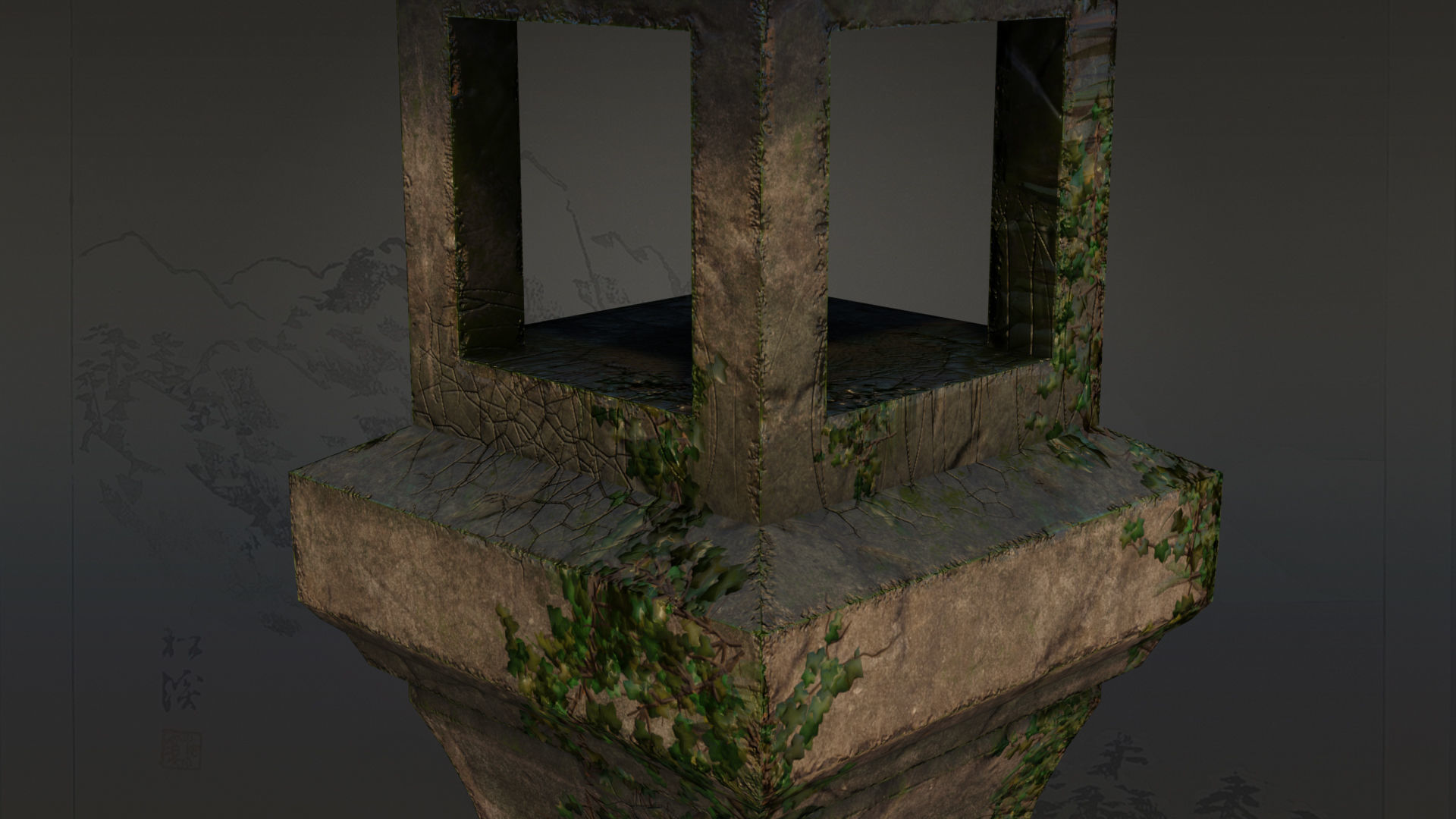 4 Japanese Shinto Stone Lanterns-Toro Lantern PBR-4 versions Low-poly 3D model_35