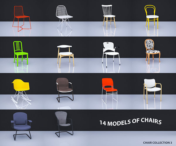 CHAIR COLLECTION 3 orange with frame 3D model