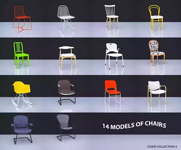 CHAIR COLLECTION 3 orange with frame 3D model