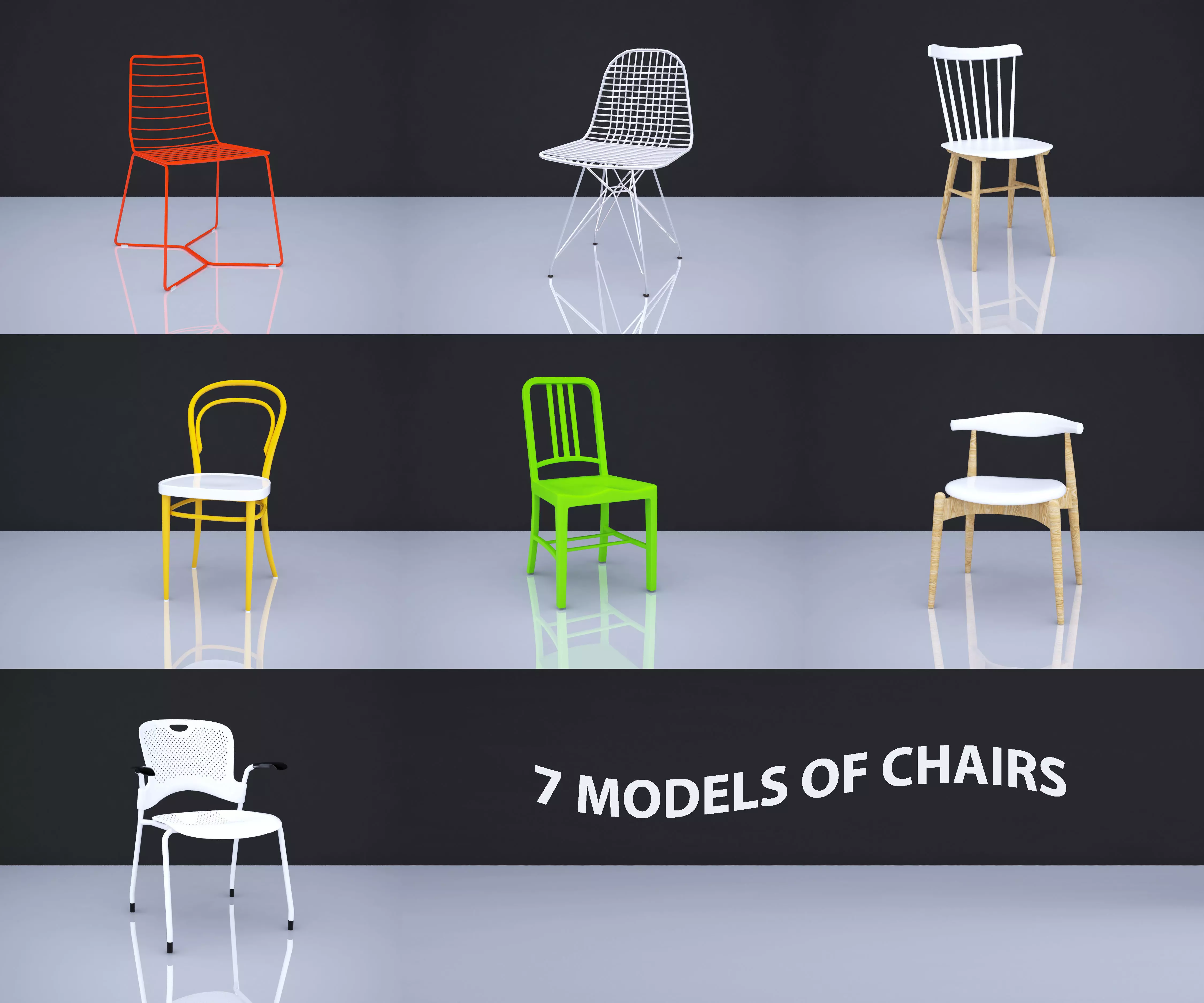 CHAIR 6 with wooden legs 3D model_0