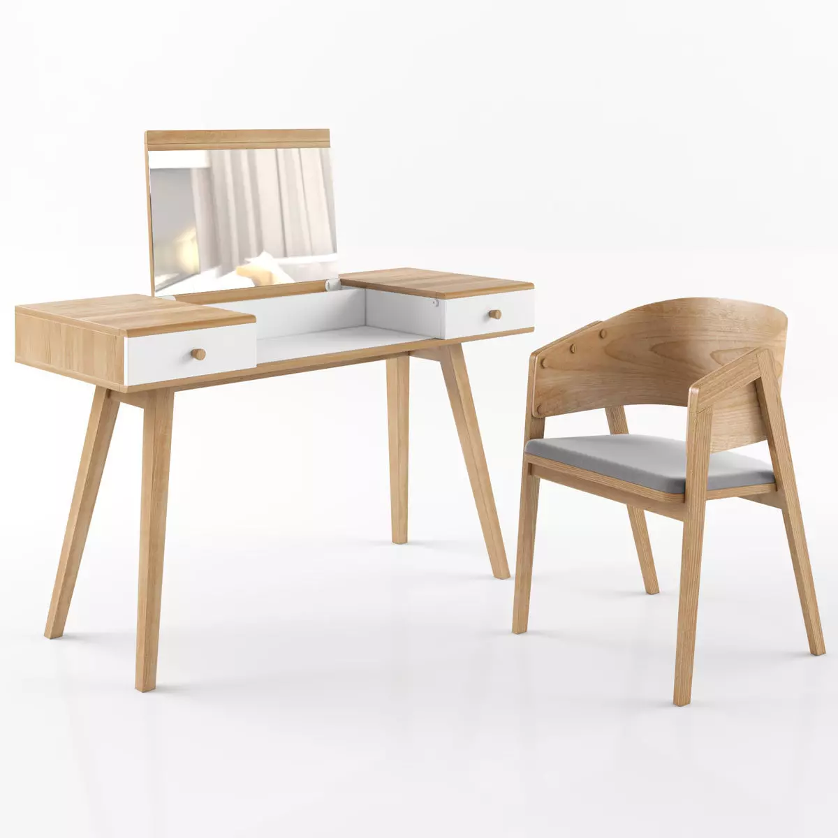 VOX Nature dressing table with Uni chair oak 3D model