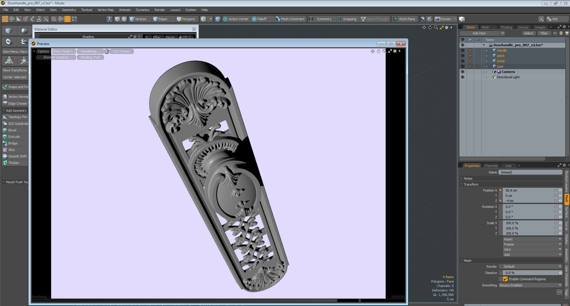 Brass Door Handles  3D model_4