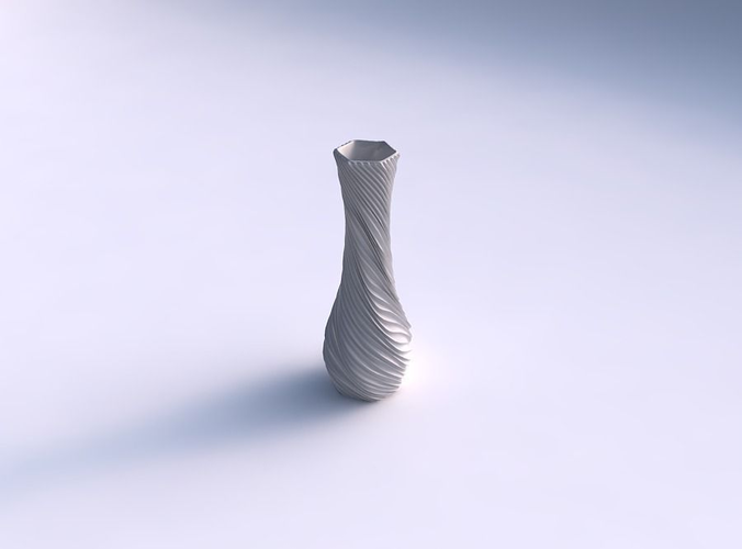 Vase twisted larger opening hexagon with wavy extruded lines