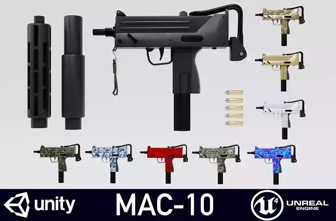 MAC-10 with attachments Low-poly 3D model
