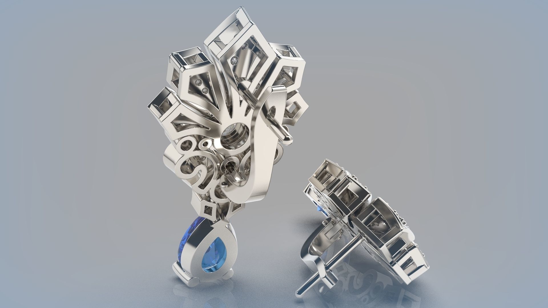 Earrings printable model Diamond earrings 3D print model_11