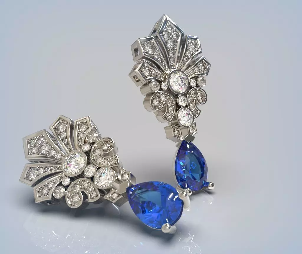 Earrings printable model Diamond earrings 3D print model_0