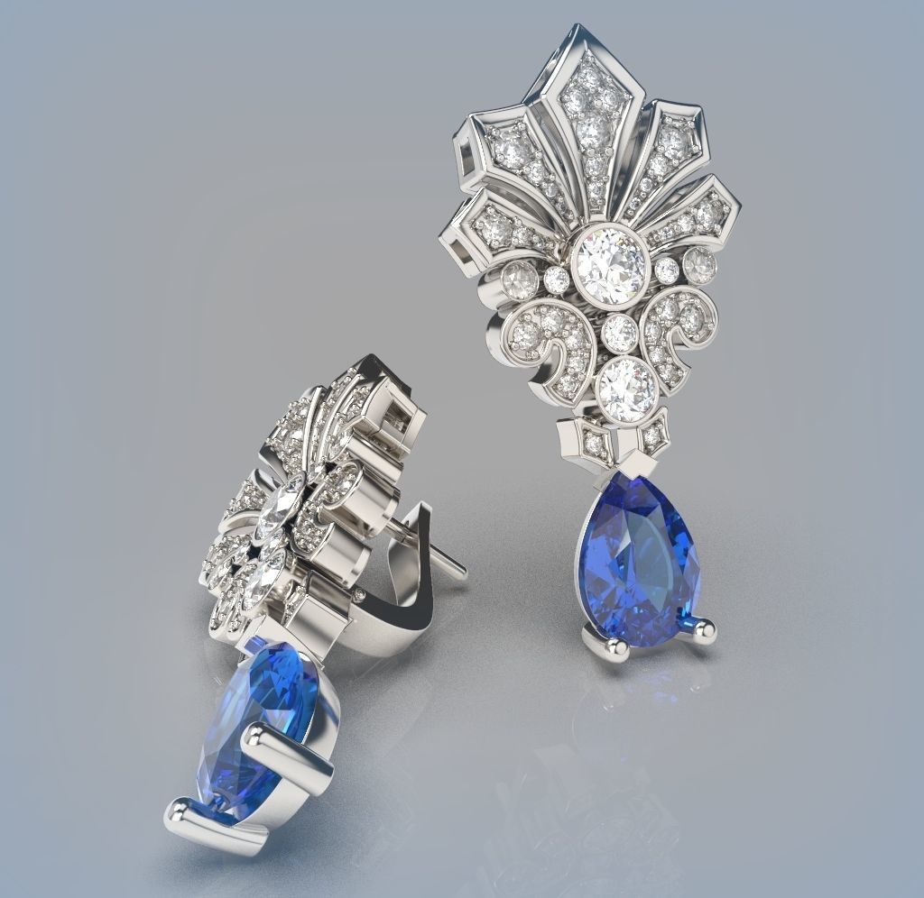 Earrings printable model Diamond earrings 3D print model_9